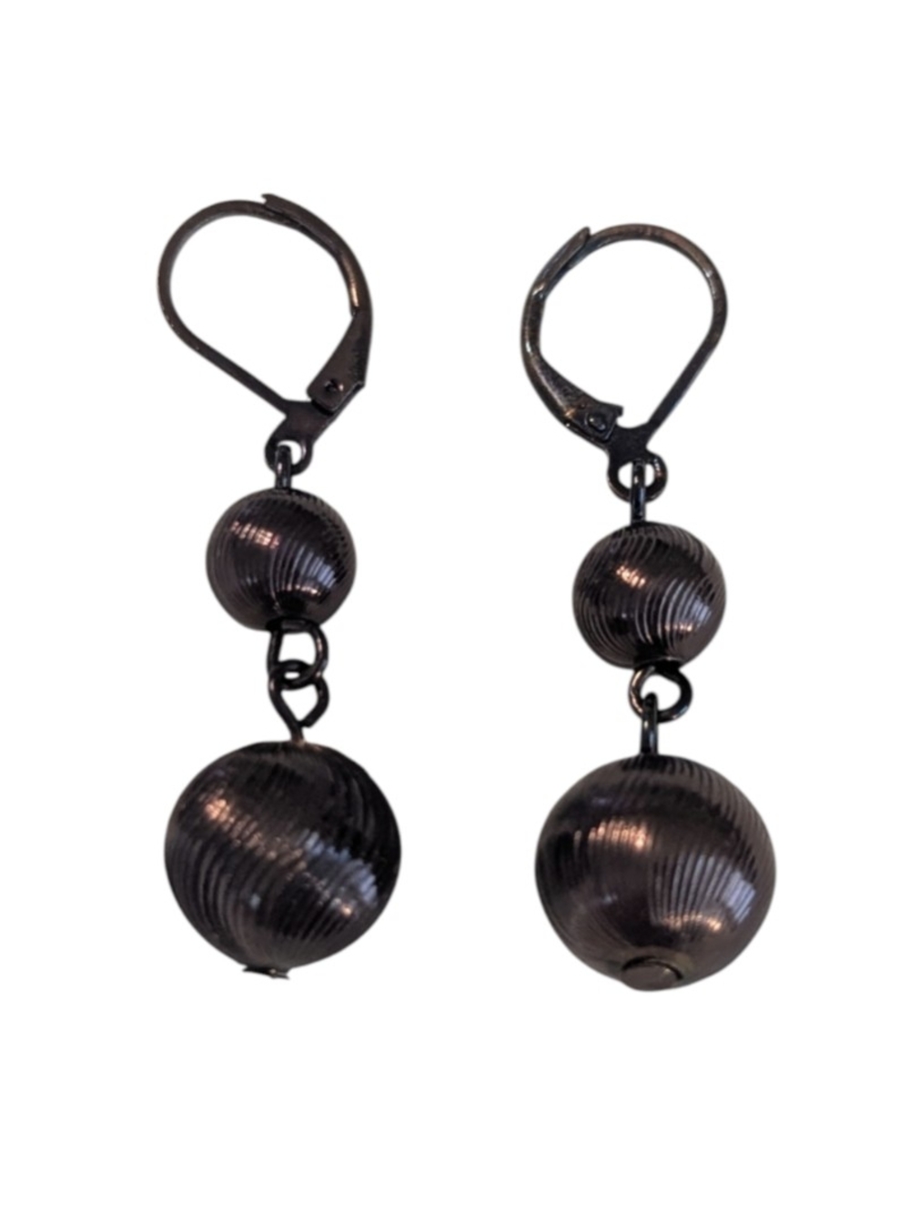 VTG MONET Brown Bronze Ribbed Textured Graduated Beaded Dangle Pierced Earrings